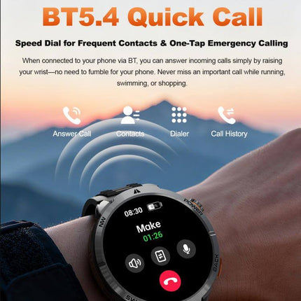MT68 Outdoor Adventure Smart Watch with 1000mAh Battery showing sports tracking modes on a skier's wrist..