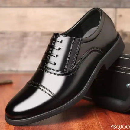 Business Formal Black Round Toe Mens Leather Shoes top view
