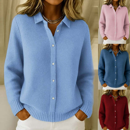Casual Button Knit Lapel Sweater Cardigan for Women long sleeve knit