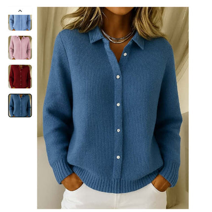 Casual Button Knit Lapel Sweater Cardigan for Women lapel collar design