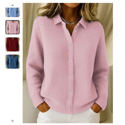 Casual Button Knit Lapel Sweater Cardigan for Women front view