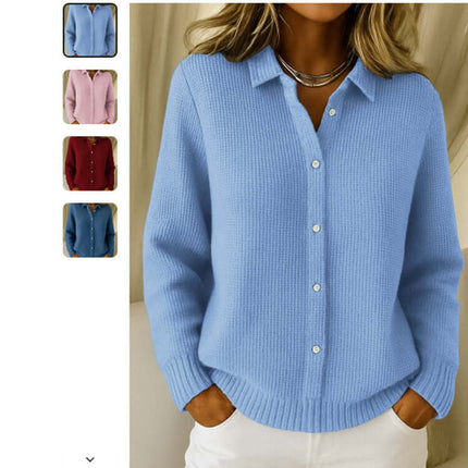 Casual Button Knit Lapel Sweater Cardigan for Women splicing detail