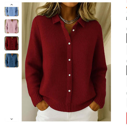 Casual Button Knit Lapel Sweater Cardigan for Women soft polyester fabric