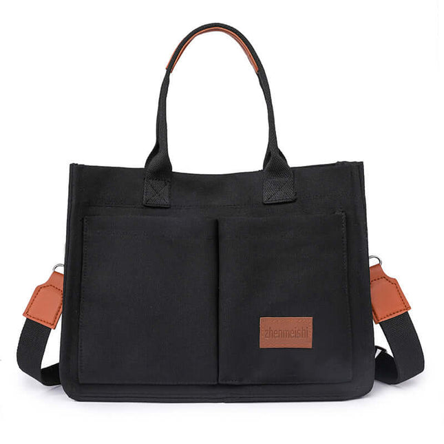 Casual Daily Canvas Tote Shoulder Mommy Bag Large Capacity front pockets storage.