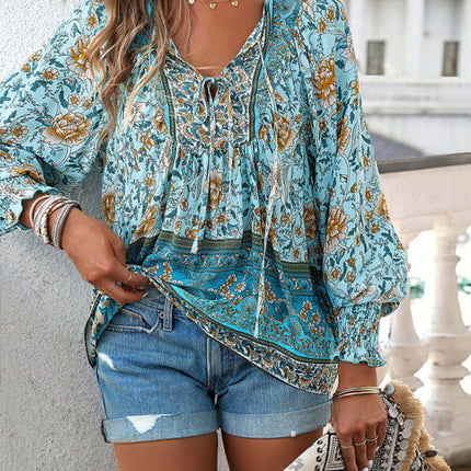 Casual Holiday Print Long Sleeve T Shirt floral pattern detail