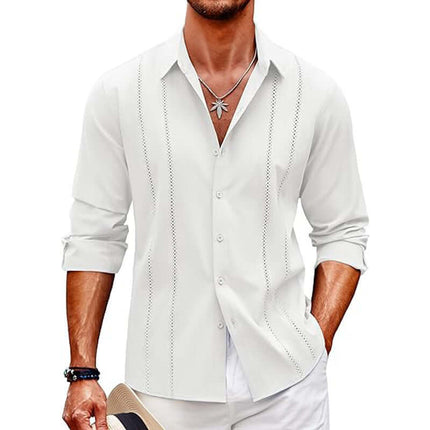 Casual Long Sleeve Shirt With Pocket Lace Polo Collar in white, featuring button-up design and stylish details.