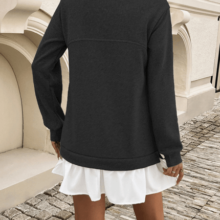 casual loose patchwork polo neck long sweatshirt dress x sleeves