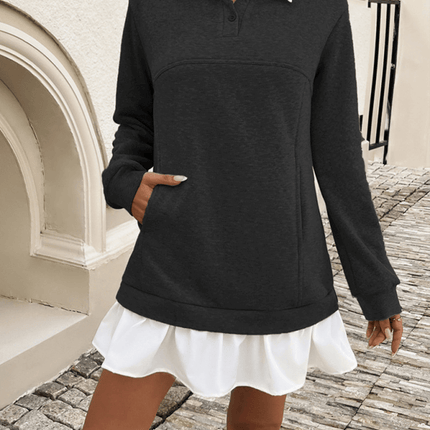 casual loose patchwork polo neck long sweatshirt dress x detail