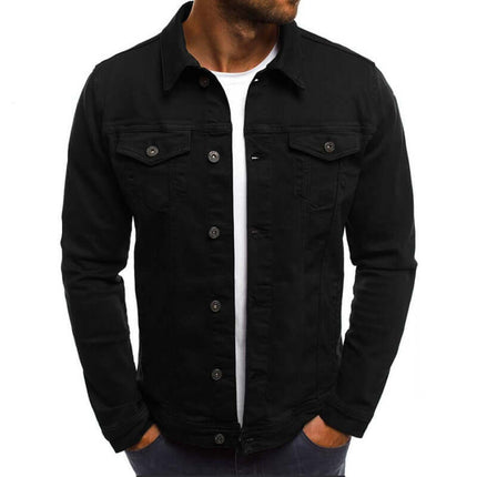 Casual Men Jacket Denim Button Shirt in black featuring a classic button-up design and front pockets.