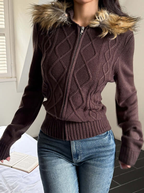 Minimalist Hooded Knit Sweater for Women Casual Style front view