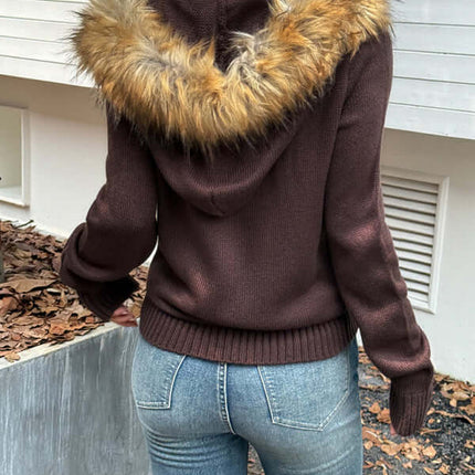 Minimalist Hooded Knit Sweater for Women Casual Style knit texture