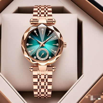 Casual Quartz Watch with Diamond Bracelet Set purple option