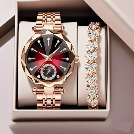Casual Quartz Watch with Diamond Bracelet Set wrist display