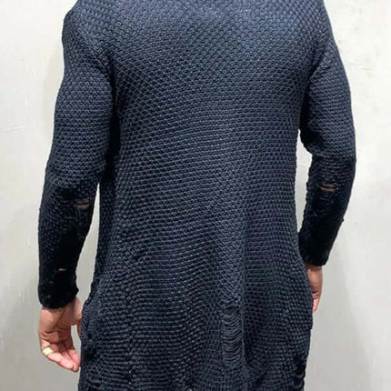 Men’s casual solid color knit cardigan – mid-length loose fit sweater for everyday wear