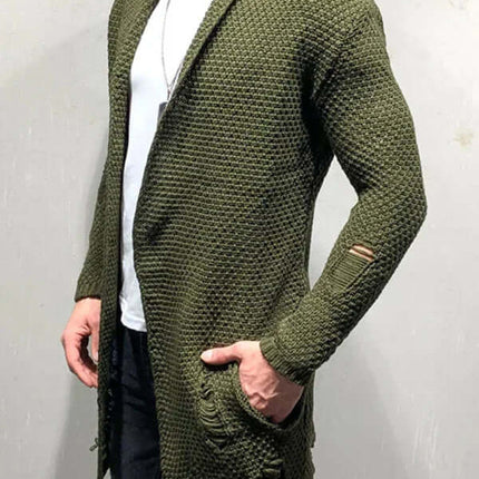 Men’s casual solid color knit cardigan – mid-length loose fit sweater for everyday wear
