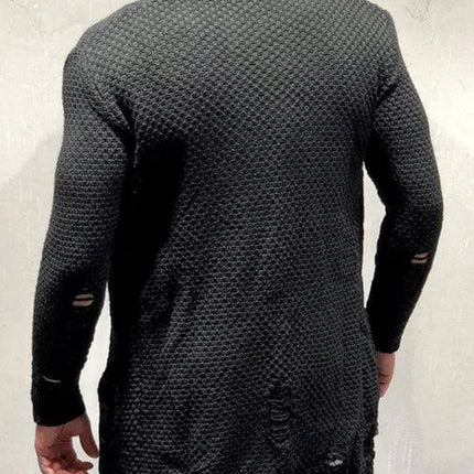 Men’s casual solid color knit cardigan – mid-length loose fit sweater for everyday wear