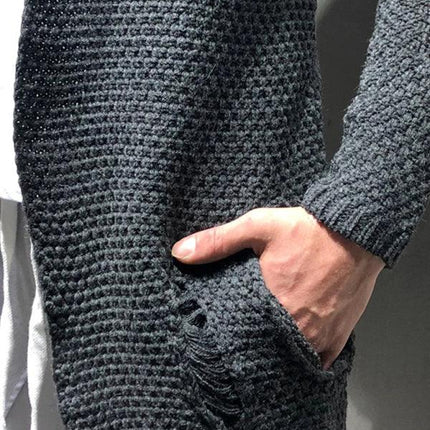 Men’s casual solid color knit cardigan – mid-length loose fit sweater for everyday wear