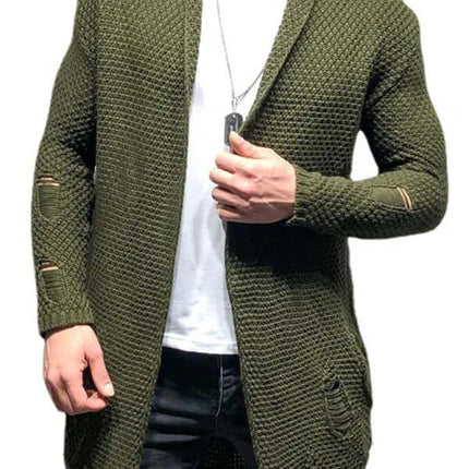 Men’s casual solid color knit cardigan – mid-length loose fit sweater for everyday wear