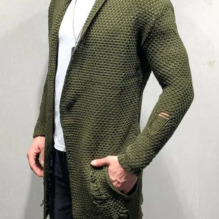 Men’s casual solid color knit cardigan – mid-length loose fit sweater for everyday wear