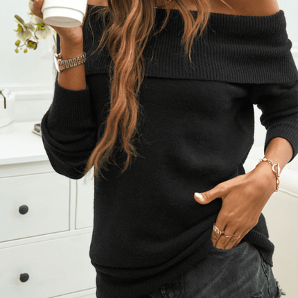 One Shoulder Knit Pullover Sweater for Women warm knit texture close-up