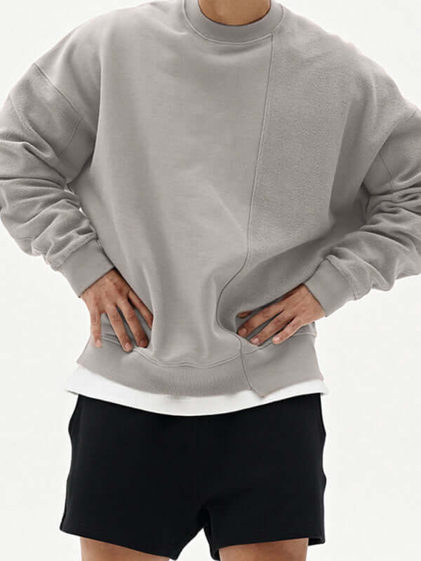Casual Knit Crew Sweatshirt with Stitch Detail for Men front view