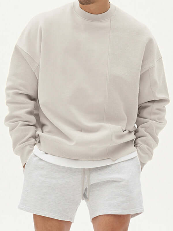 Casual Knit Crew Sweatshirt with Stitch Detail for Men back view