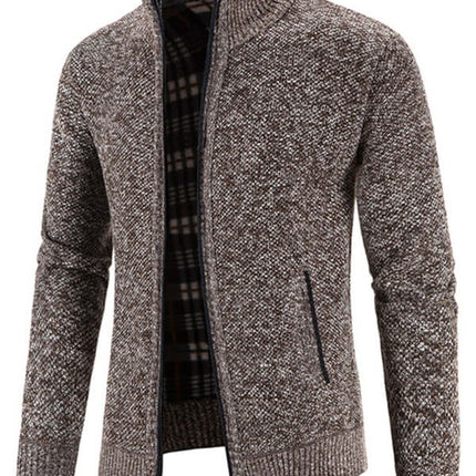 Casual Stand Collar Knit Zip Jacket for Men classic solid color zip jacket