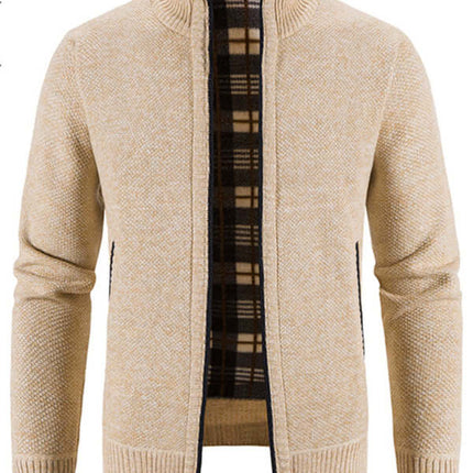 Casual Stand Collar Knit Zip Jacket for Men breathable knitted fabric texture