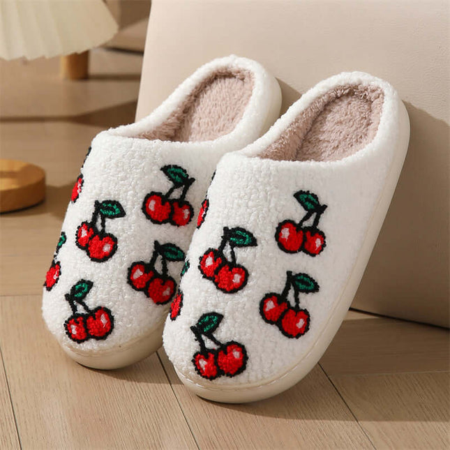 Cherry Plush Warm Cotton Indoor Slippers Cozy Winter Comfort top view