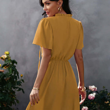 Chic High Neck Ruffle Dress Relaxed Fit Women ruffle layers