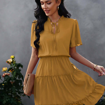 Chic High Neck Ruffle Dress Relaxed Fit Women event styling