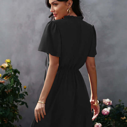 Chic High Neck Ruffle Dress Relaxed Fit Women modern elegance