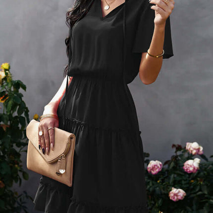 Chic High Neck Ruffle Dress Relaxed Fit Women breathable fabric
