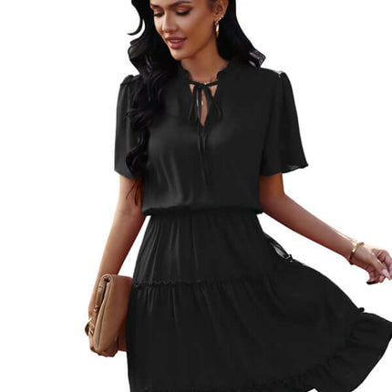 Chic High Neck Ruffle Dress Relaxed Fit Women minimalist style