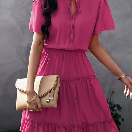 Chic High Neck Ruffle Dress Relaxed Fit Women feminine design