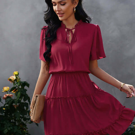 Chic High Neck Ruffle Dress Relaxed Fit Women front view