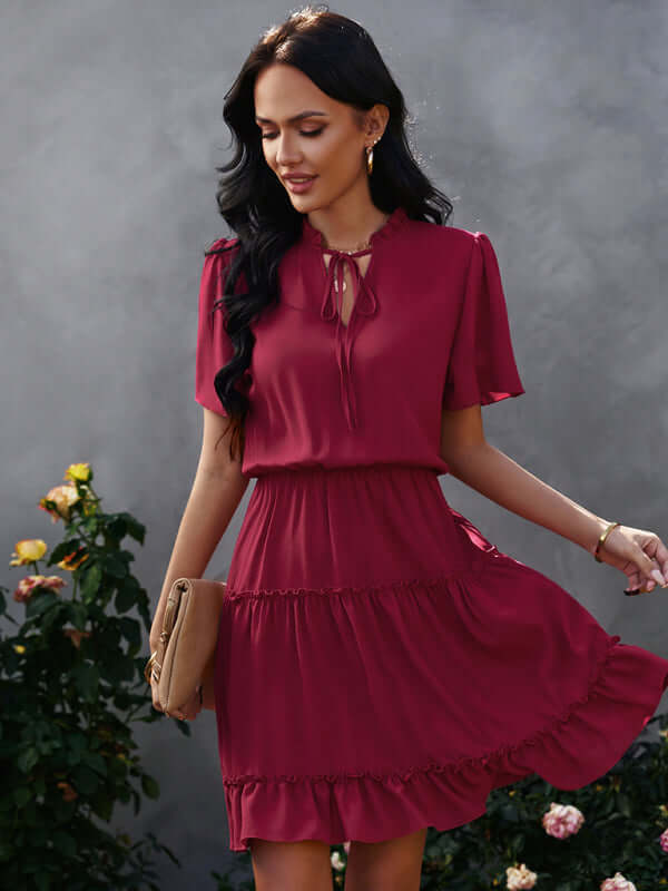 Chic High Neck Ruffle Dress Relaxed Fit Women front view