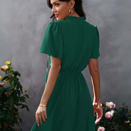 Chic High Neck Ruffle Dress Relaxed Fit Women soft ruffle detail neckline