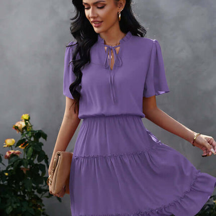 Chic High Neck Ruffle Dress Relaxed Fit Women side angle