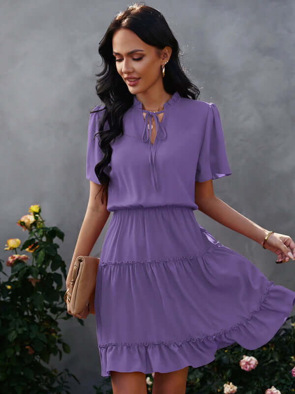 Chic High Neck Ruffle Dress Relaxed Fit Women side angle