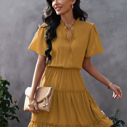 Chic High Neck Ruffle Dress Relaxed Fit Women full length