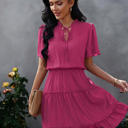Chic High Neck Ruffle Dress Relaxed Fit Women fabric texture