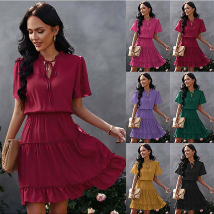 Chic High Neck Ruffle Dress Relaxed Fit Women casual chic look