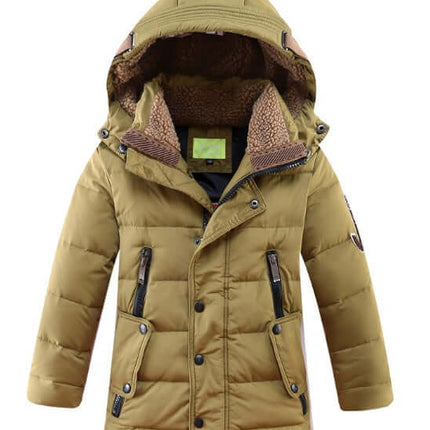 Childrens Winter Duck Down Jacket removable hood design.