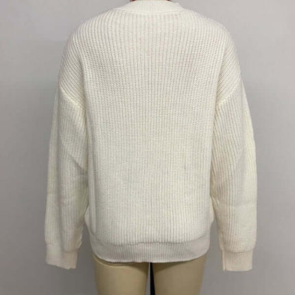 Christmas Bow Check Embroidered Knit Sweater Soft Warm Style back view
