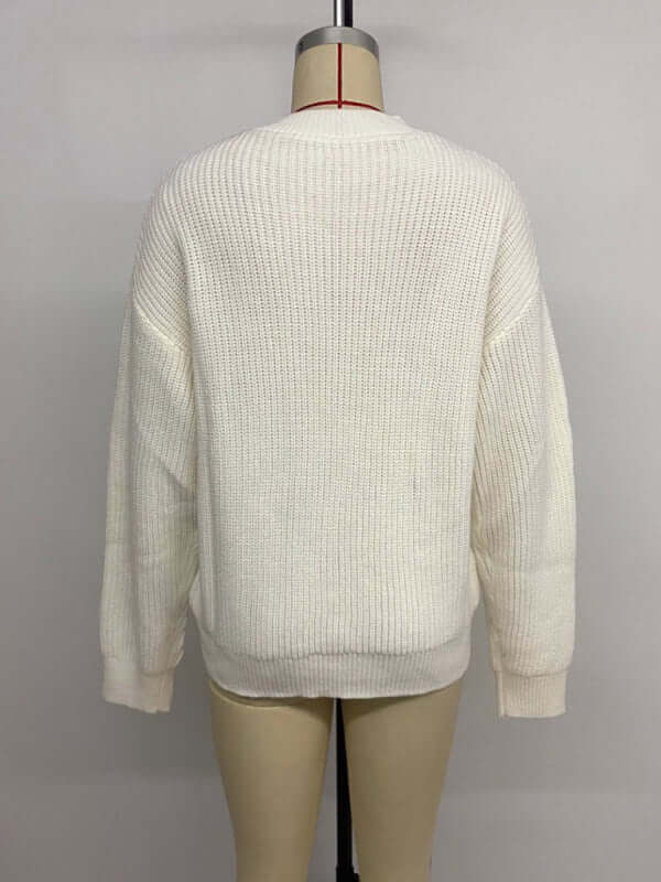 Christmas Bow Check Embroidered Knit Sweater Soft Warm Style back view