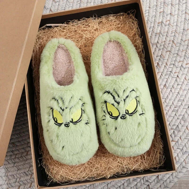 christmas green furry winter cotton indoor slippers