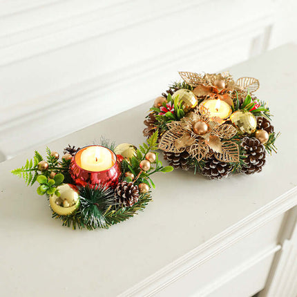 Christmas Metal Candle Holder Wreath – Pinecone & Artificial Leaf Candlestick Centerpiece for Holiday Home Table Decoration, christmas candle holder, holiday wreath decor, pinecone candlestick, festive table centerpiece, christmas home decoration, holiday