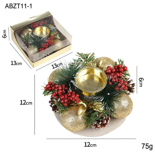 Christmas Metal Candle Holder Wreath – Pinecone & Artificial Leaf Candlestick Centerpiece for Holiday Home Table Decoration, christmas candle holder, holiday wreath decor, pinecone candlestick, festive table centerpiece, christmas home decoration, holiday