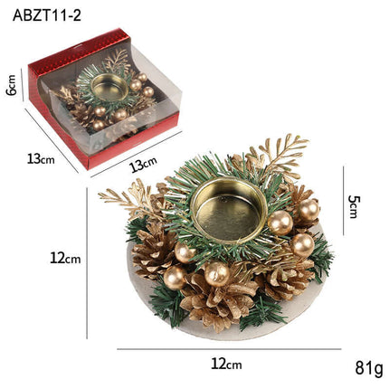 Christmas Metal Candle Holder Wreath – Pinecone & Artificial Leaf Candlestick Centerpiece for Holiday Home Table Decoration, christmas candle holder, holiday wreath decor, pinecone candlestick, festive table centerpiece, christmas home decoration, holiday